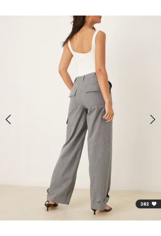 ASOS DESIGN utility trousers with pocket detail in brushed flannel in grey marl