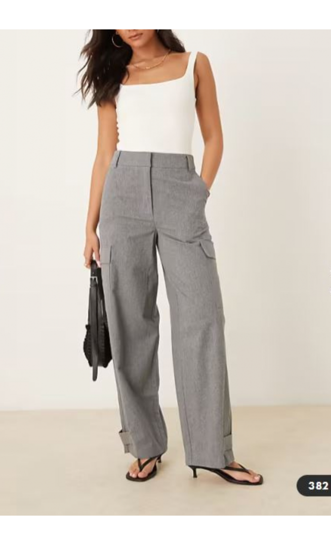 ASOS DESIGN utility trousers with pocket detail in brushed flannel in grey marl