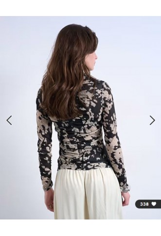 Topshop animal mono spot print ruched long sleeve top in black