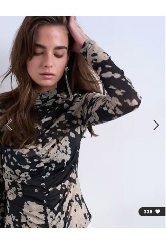 Topshop animal mono spot print ruched long sleeve top in black