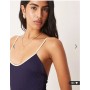 ASOS DESIGN Contrast Binding rib scoop Swimsuit in navy