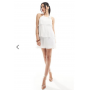 Pieces ruffle tiered mini dress with corsage detail in white