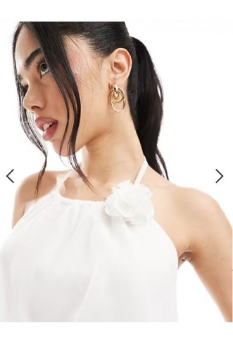 Pieces ruffle tiered mini dress with corsage detail in white