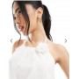 Pieces ruffle tiered mini dress with corsage detail in white