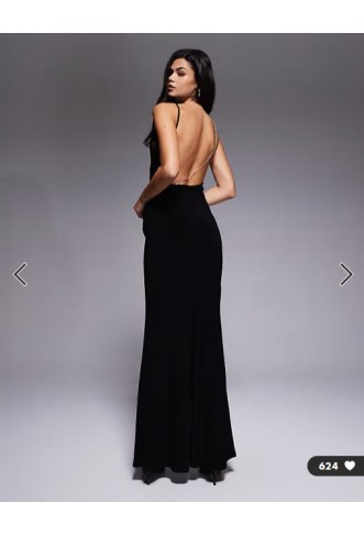 ASOS DESIGN diamante trimmed back draped maxi dress in black