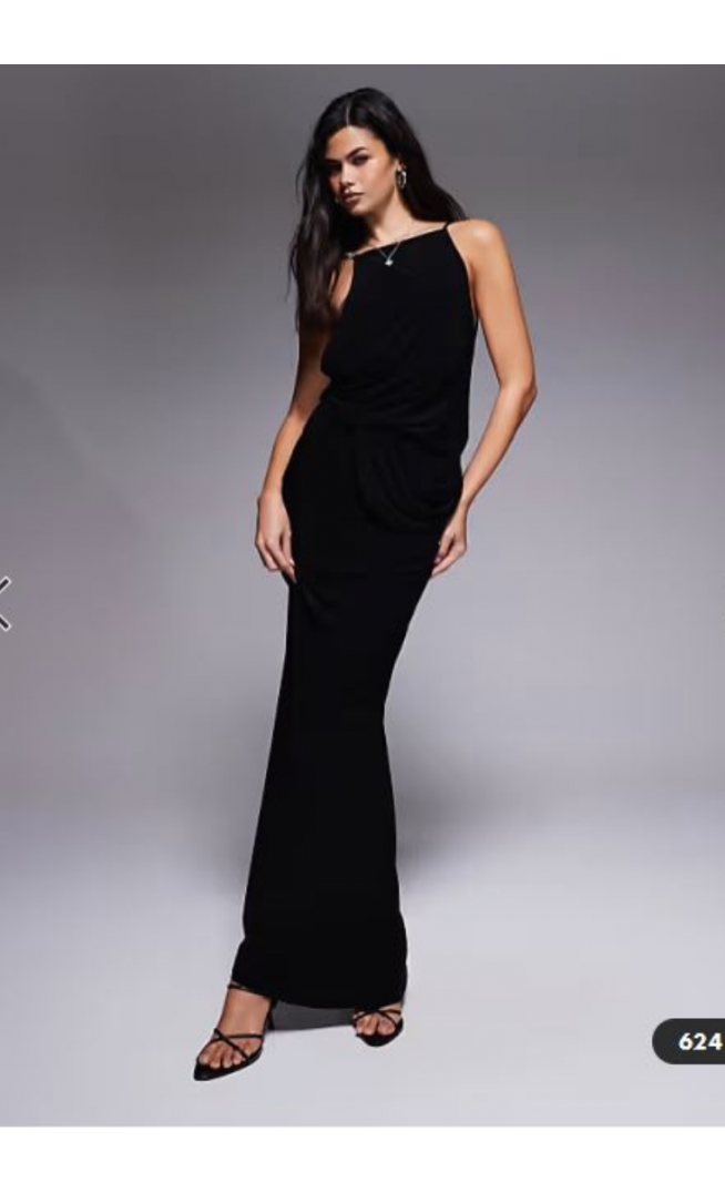 ASOS DESIGN diamante trimmed back draped maxi dress in black