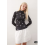 Monki long sleeve sheer t-shirt with front seam detail in black polka dot