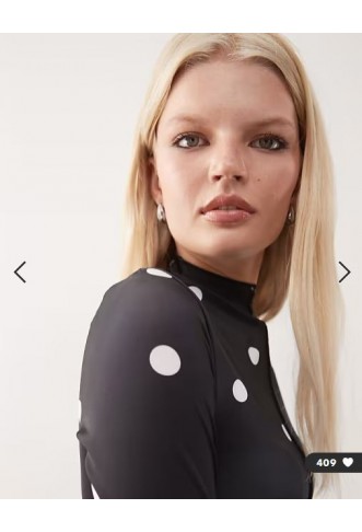Monki long sleeve sheer t-shirt with front seam detail in black polka dot