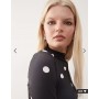 Monki long sleeve sheer t-shirt with front seam detail in black polka dot