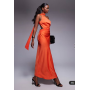 ASOS DESIGN one shoulder satin midi dress with neck tie in burnt orange