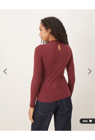 YAS lace detail long sleeve top in burgundy