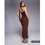 ASOS DESIGN bandeau mesh scarf detail maxi dress in brown