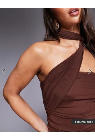 ASOS DESIGN bandeau mesh scarf detail maxi dress in brown