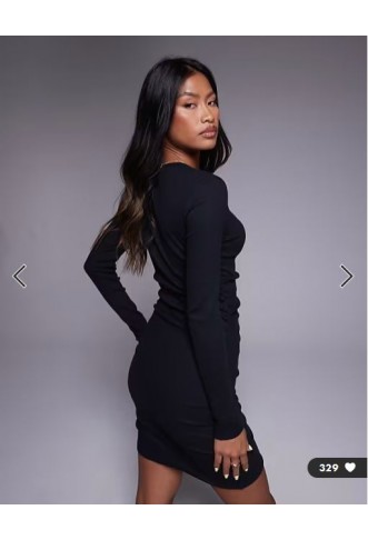 ASOS DESIGN ribbed ruched mini dress in black