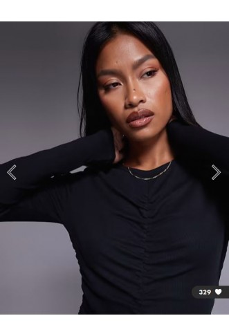 ASOS DESIGN ribbed ruched mini dress in black