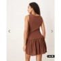ASOS DESIGN linen blend drop waist mini dress in chocolate
