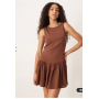 ASOS DESIGN linen blend drop waist mini dress in chocolate
