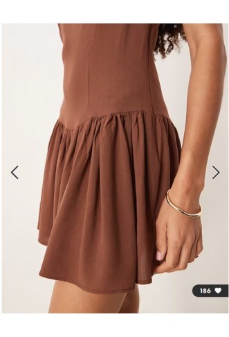 ASOS DESIGN linen blend drop waist mini dress in chocolate
