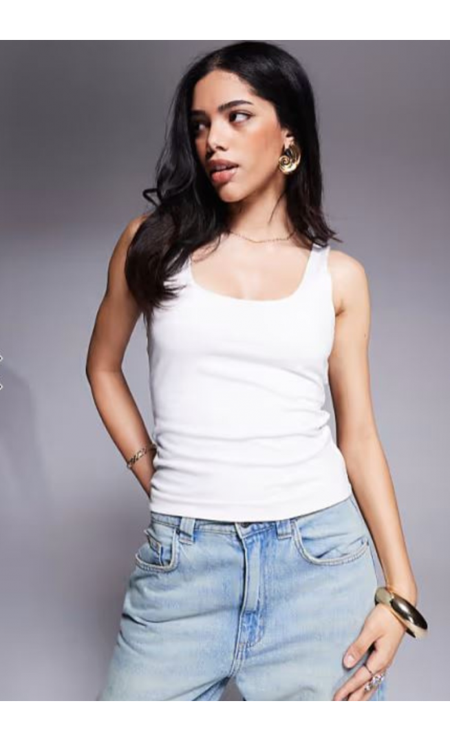 ASOS DESIGN double layer square neck tank top in ivory