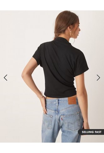 ASOS DESIGN twist shoulder drapey top in black