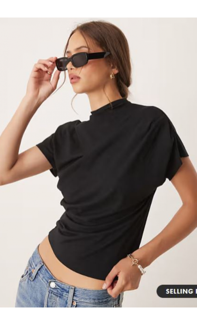ASOS DESIGN twist shoulder drapey top in black