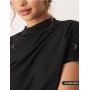 ASOS DESIGN twist shoulder drapey top in black