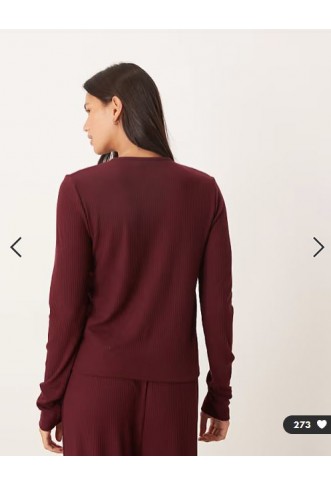 ASOS DESIGN lounge mix & match rib cardigan in burgundy