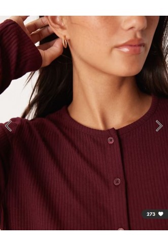ASOS DESIGN lounge mix & match rib cardigan in burgundy