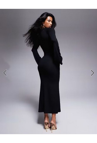ASOS DESIGN super scoop midi dress with flute sleeves in black