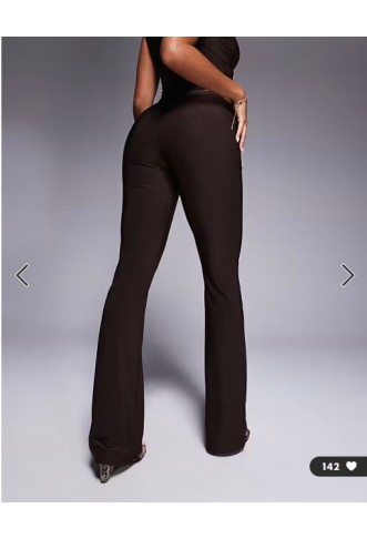 Kaiia exclusive double layered slinky gold hardware belt detail trouser co-ord in chocolate