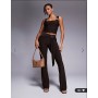 Kaiia exclusive double layered slinky gold hardware belt detail trouser co-ord in chocolate