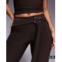 Kaiia exclusive double layered slinky gold hardware belt detail trouser co-ord in chocolate