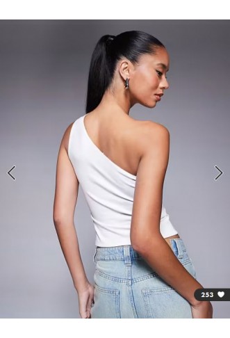 ASOS DESIGN double layer one shoulder top with strap detail in white