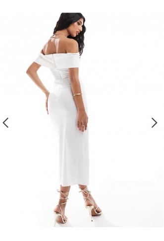 Vesper bengaline bardot sweetheart neck wrap midaxi dress in white