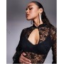 ASOS DESIGN lace keyhole flared sleeve top in black
