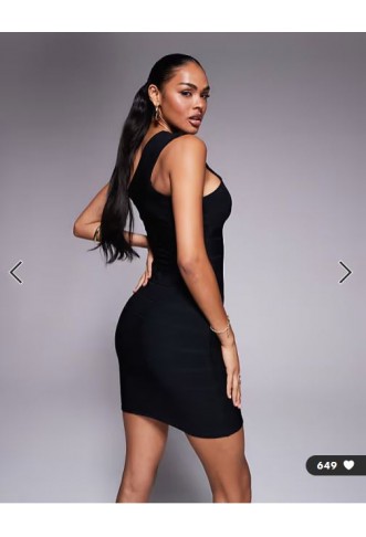 Kaiia exclusive one shoulder asymmetric bodycon bandage mini dress in black