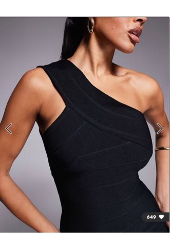 Kaiia exclusive one shoulder asymmetric bodycon bandage mini dress in black
