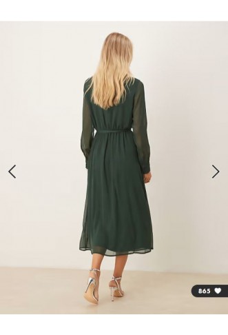 Vila longsleeve v-neck midi dress in dark green