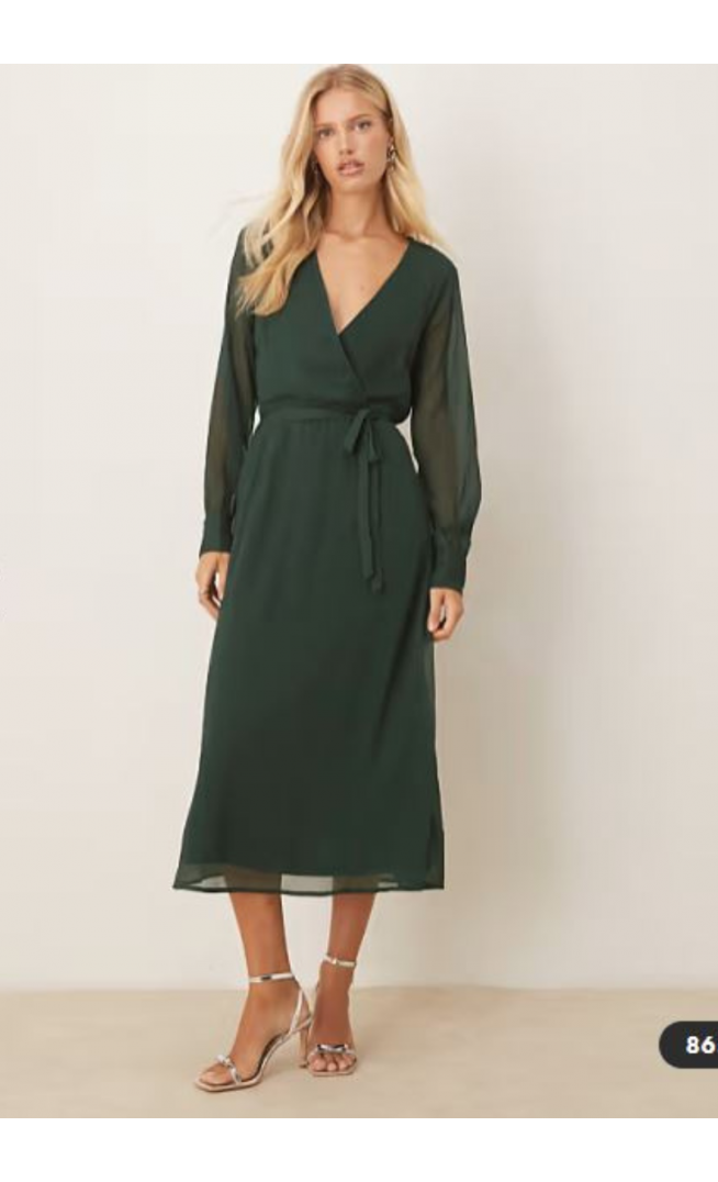 Vila longsleeve v-neck midi dress in dark green