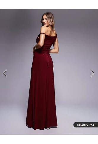ASOS DESIGN twist shoulder with lace up back maxi dress in wine