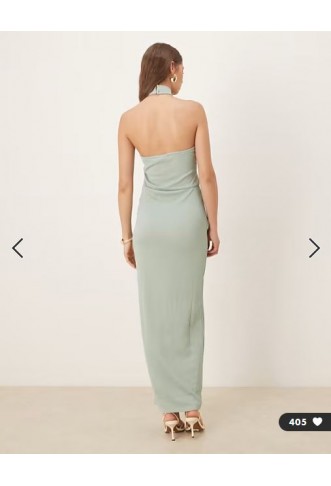 Vila textured jersey halter maxi dress in dusty green