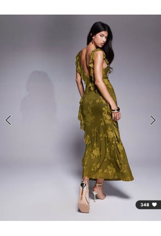 ASOS DESIGN ruffle cami strap maxi dress in olive green