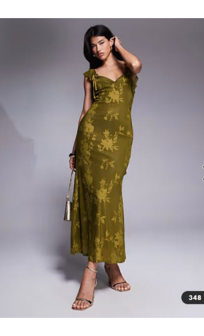 ASOS DESIGN ruffle cami strap maxi dress in olive green