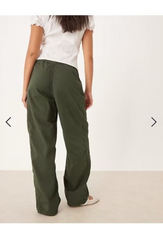 ASOS DESIGN barrel leg trouser with boxer fly in paper touch cotton in khaki