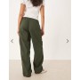 ASOS DESIGN barrel leg trouser with boxer fly in paper touch cotton in khaki