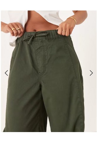 ASOS DESIGN barrel leg trouser with boxer fly in paper touch cotton in khaki