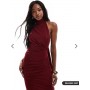 ASOS DESIGN mesh twist bust detail halter maxi dress with tie back neck in wine
