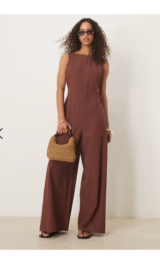 ASOS DESIGN tennis seamed wide leg jumpsuit in chocolate