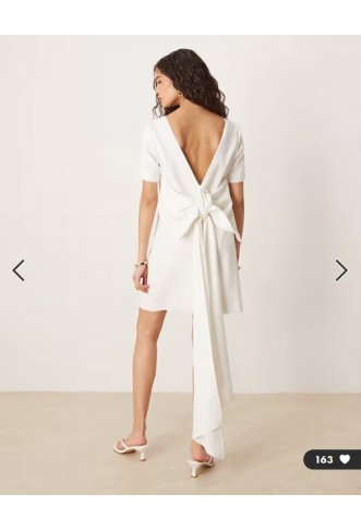 YAS bow back statement mini dress in white