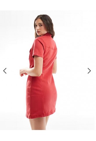 ASOS DESIGN denim fitted shirt dress in red